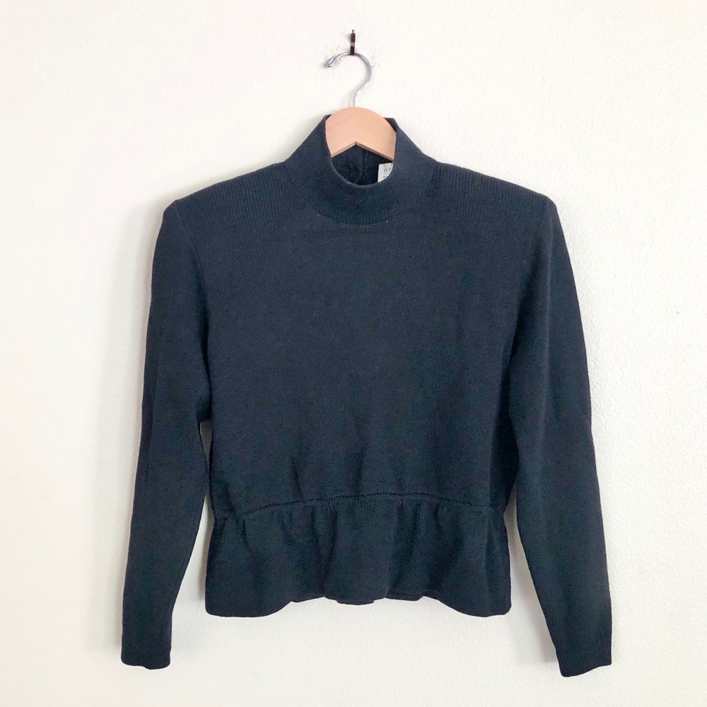 ST. JOHN Santana Knit Cutout High Neck Peplum Top in Black